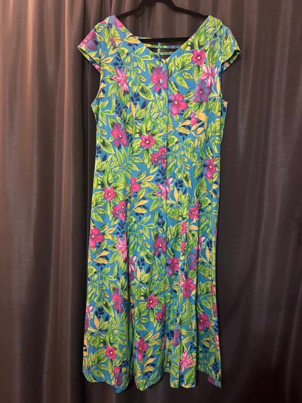 V-Neck Floral Maxi Dress in Teal and Pink